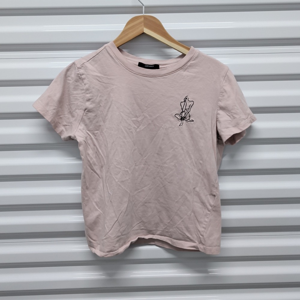 Forever 21 T-Shirt Small Womens Pink Line Art Embroidered Short Sleeve Crew Neck — photo 2